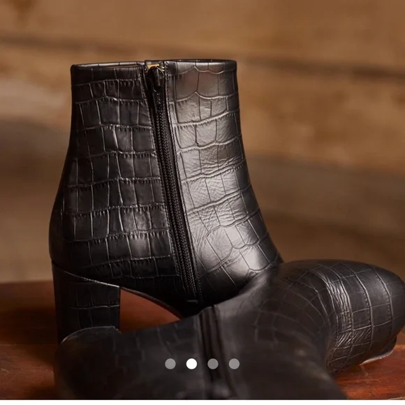 Sezane Black Croc-Embossed Ankle Boots - Picture 6 of 8